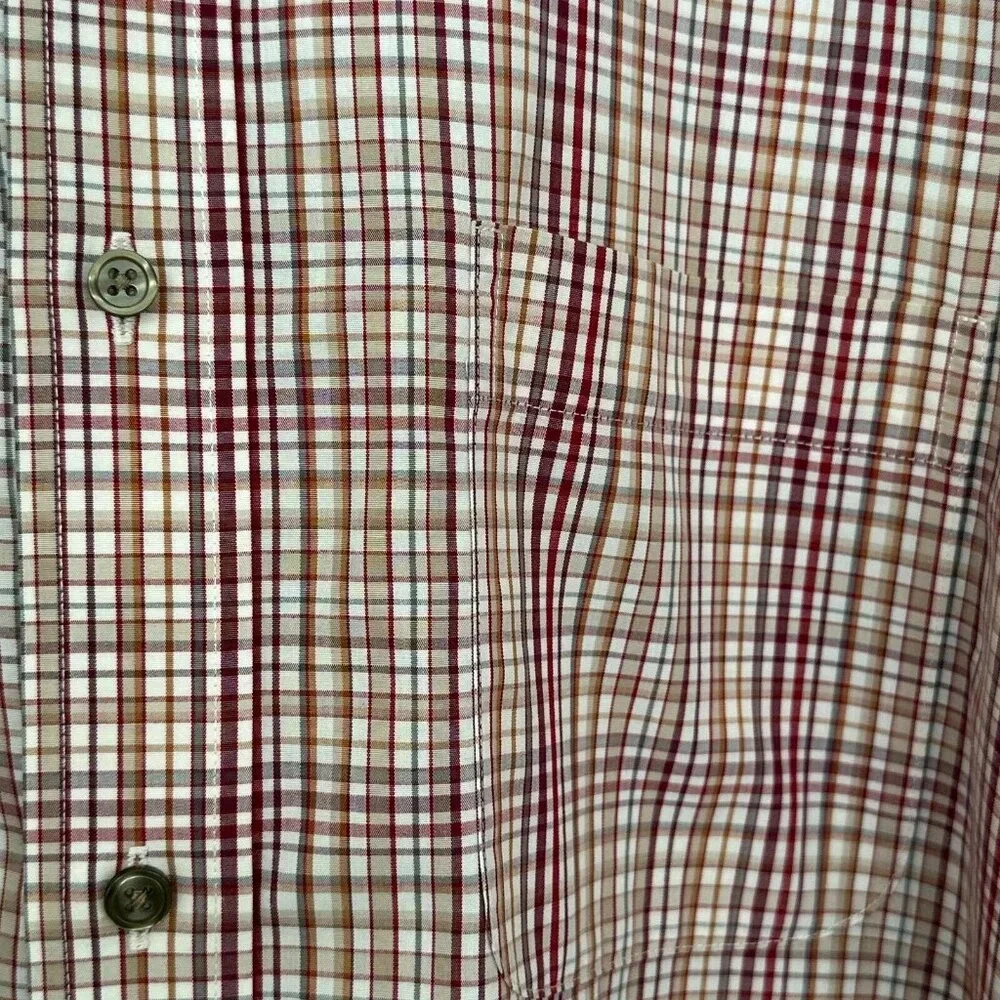 Eddie Bauer Shirt Mens Large Red Tan Plaid Casual Relaxed Wrinkle Resistant - Picture 6 of 10